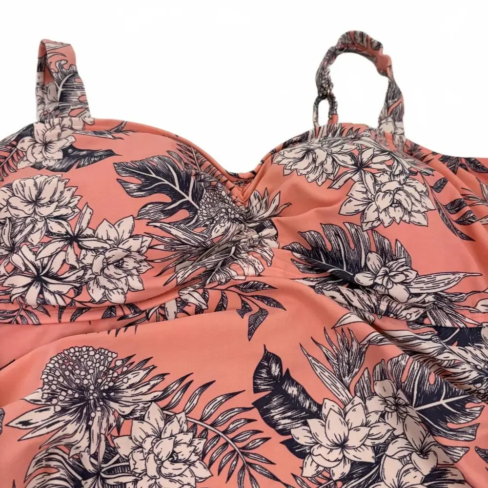 Motherhood Maternity | 2‎ Piece Strappy Tankini Peach Purple Floral Size XL